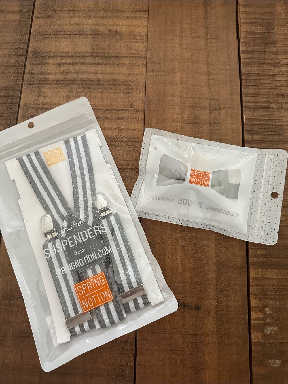 Spring Notion Kids Gray & White Striped Suspenders and matching bow tie